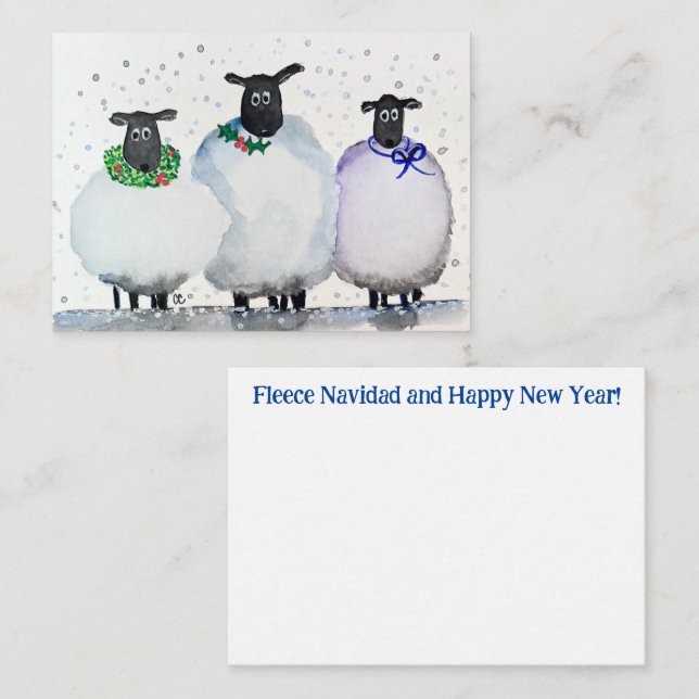 Vattenfärgad jul och nyårsskydd anteckningskort (Fram/baksida)