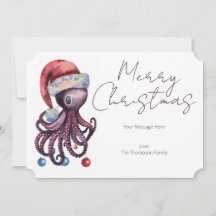 Vattenfärgad jul Octopus med julhatt