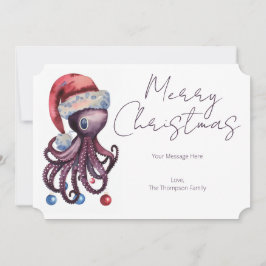 Vattenfärgad jul Octopus med julhatt Julkort