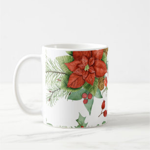 Vattenfärgad jul Poinsettia och Red Kardinal Kaffemugg