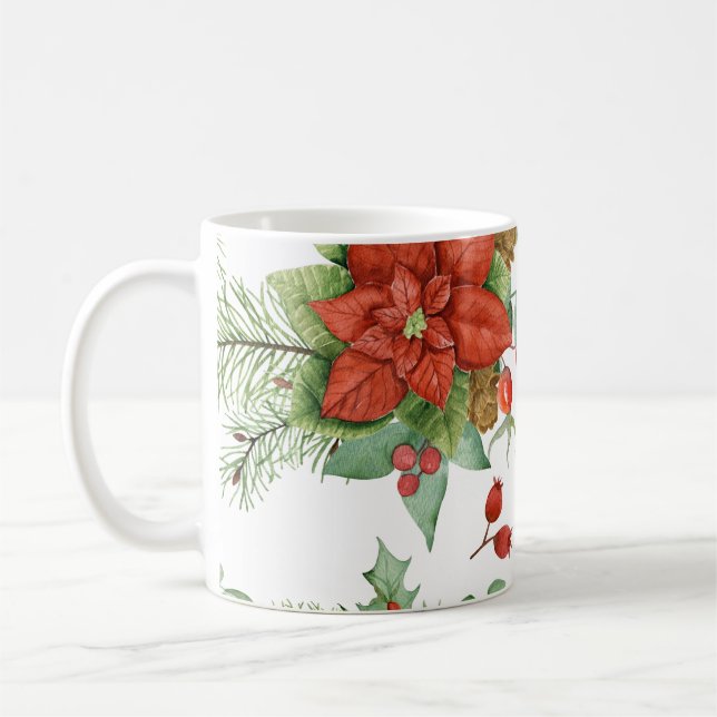 Vattenfärgad jul Poinsettia och Red Kardinal Kaffemugg (Vänster)