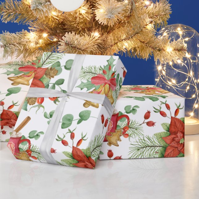 Vattenfärgad jul Poinsettia och Red Kardinal Presentpapper (Helgdagar)