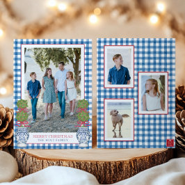 Vattenfärgad jul Topiary Gingham Photo Julkort