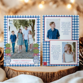 Vattenfärgad jul Topiary Gingham Photo Julkort