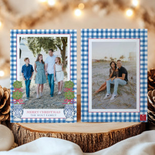 Vattenfärgad jul Topiary Gingham Photo Julkort