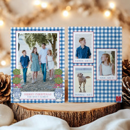 Vattenfärgad jul Topiary Gingham Photo Julkort