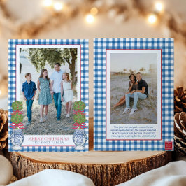 Vattenfärgad jul Topiary Gingham Photo Julkort