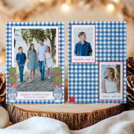 Vattenfärgad jul Topiary Gingham Photo Julkort