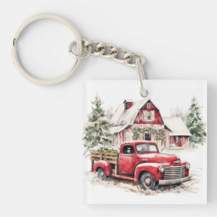 Vattenfärgad jul Vintage Lastbil och Barn