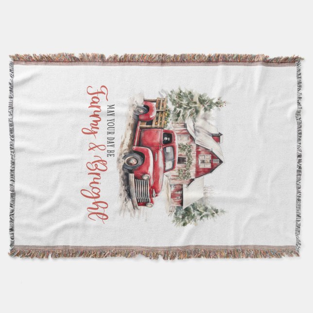 Vattenfärgad jul Vintage Lastbil och Barn Filt (Framsidan)