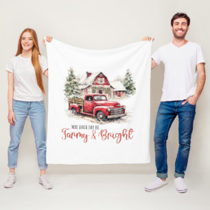Vattenfärgad jul Vintage Lastbil och Barn Fleecefilt