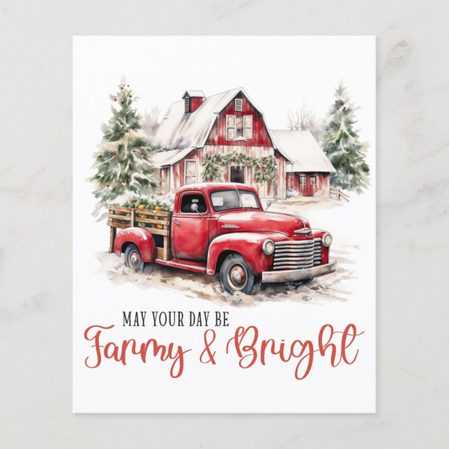 Vattenfärgad jul Vintage Lastbil och Barn Flygblad (Framsidan)