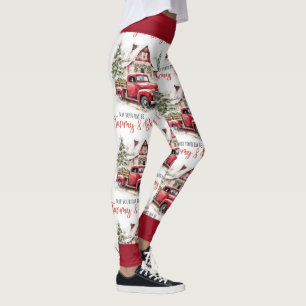 Vattenfärgad jul Vintage Lastbil och Barn Leggings