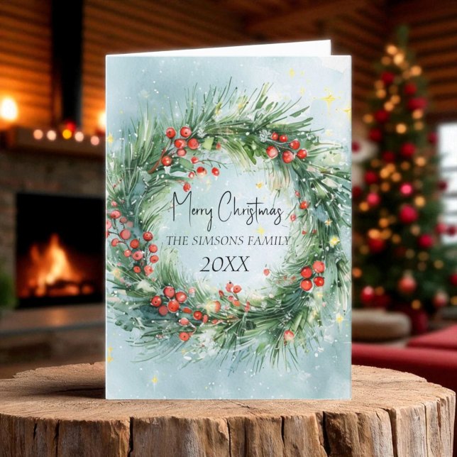 Vattenfärgad jul Vinterenery Helgkort (Skapare uppladdad)