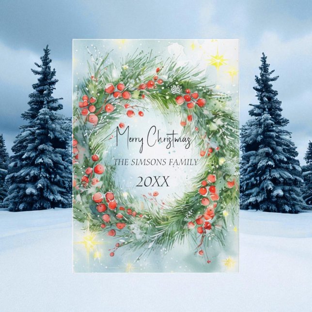 Vattenfärgad jul Vinterenery Julkort (Skapare uppladdad)