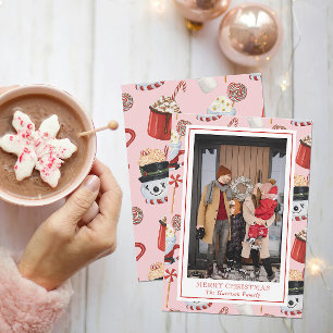 Vattenfärgad julfotboll Hett Chocolate Cocoa Photo Julkort