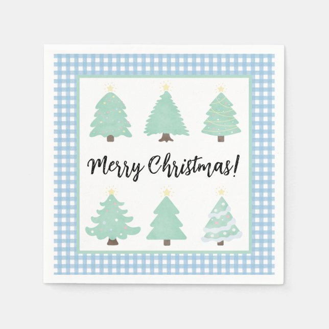 Vattenfärgad Julgranar med blå blöjor Pappersservett (Framsidan)
