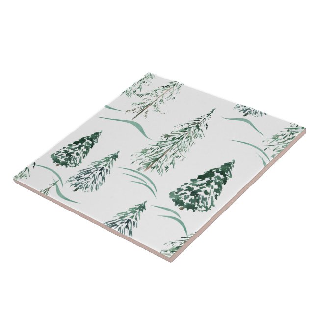 Vattenfärgad Julgranar. Vinterskog. Kakelplatta (Sidan)
