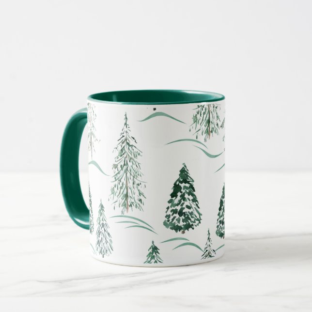 Vattenfärgad Julgranar. Vinterskog. Mugg (Framsida vänster)
