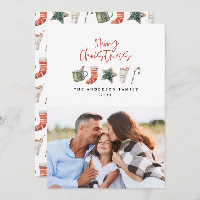 Vattenfärgad julkaka 1 foto candy cane Hol Julkort (Fram/baksida)