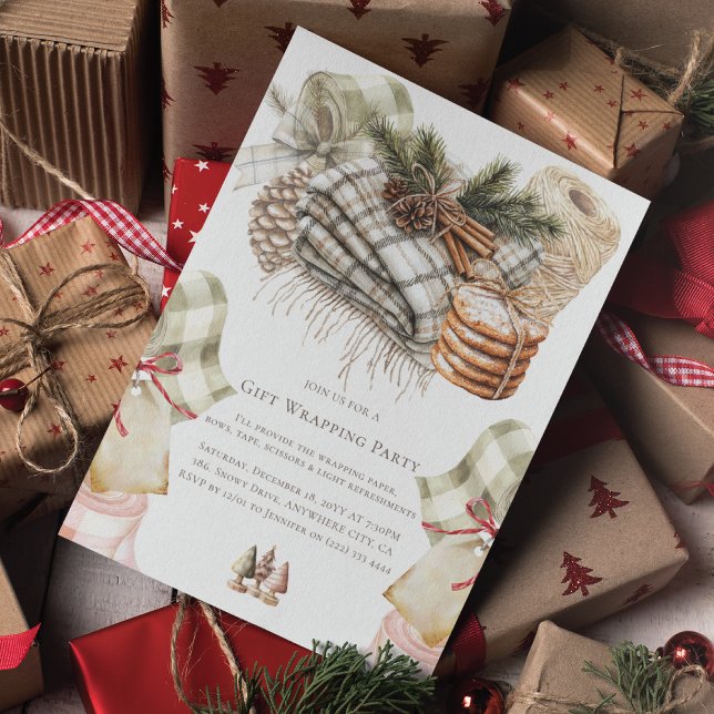 Vattenfärgad julklapp Wrapping Party Inbjudningar (Skapare uppladdad)