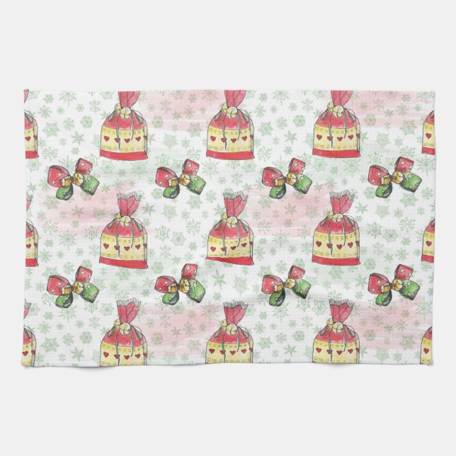 Vattenfärgad julklump av sötsaker kökshandduk (Horisontell)