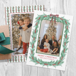 Vattenfärgad julpapp Bow Garland Photo Julkort