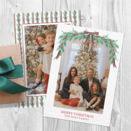 Vattenfärgad julpapp Bow Garland Photo Julkort