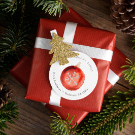 Vattenfärgad julprydnad med snöflingor runt klistermärke