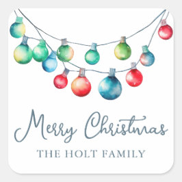 Vattenfärgad julsträng Ljus Fyrkantigt Klistermärke