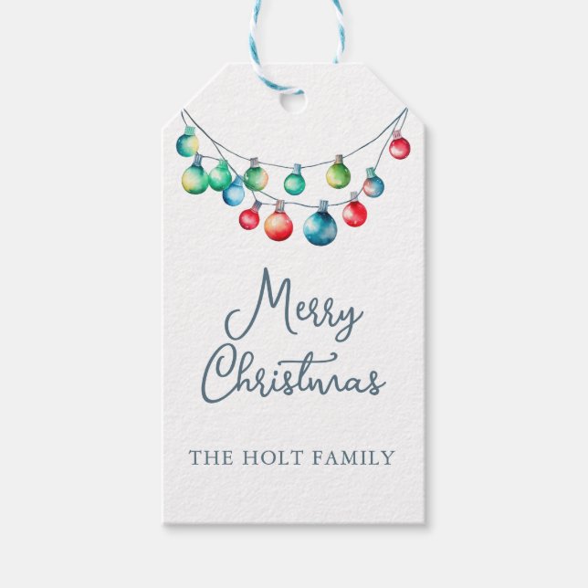 Vattenfärgad julsträng Ljus Presentetikett (Framsidan)