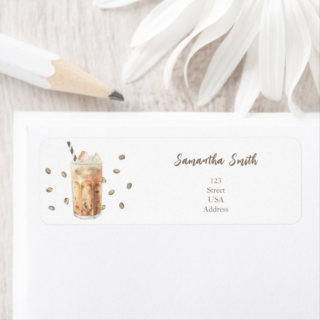 Vattenfärgad kaffedryck Bröstdusch Returadress Etikett (Insitu)