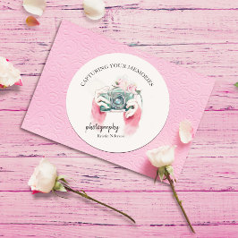 Vattenfärgad kamera med Rosa Classic Round Sticker Runt Klistermärke
