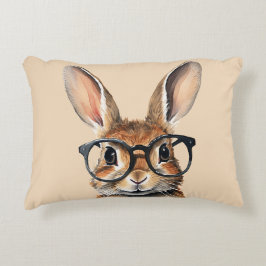 Vattenfärgad kanin Porträtt med glasögon Prydnadskudde