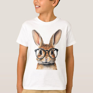 Vattenfärgad kanin Porträtt med glasögon T Shirt