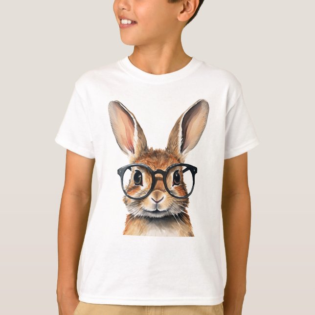 Vattenfärgad kanin Porträtt med glasögon T Shirt (Framsida)