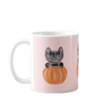 Vattenfärgad katt och pumpkin Mugg
