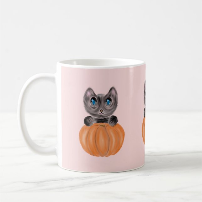 Vattenfärgad katt och pumpkin Mugg (Vänster)