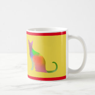 Vattenfärgad katthyllett med rött Rand Kaffemugg
