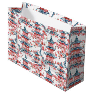 Vattenfärgad kinesisk Pagoda med Cherry-Blommar (6