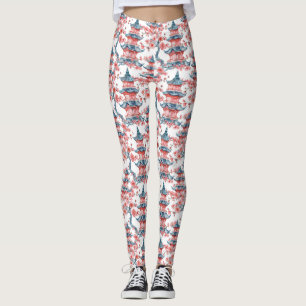 Vattenfärgad kinesisk Pagoda med Cherry-Blommar (6 Leggings