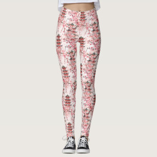 Vattenfärgad kinesisk Pagoda med Cherry-Blommar (7 Leggings