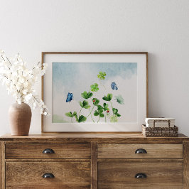 Vattenfärgad Klöver och Butterflies Poster