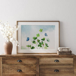 Vattenfärgad Klöver och Butterflies Poster