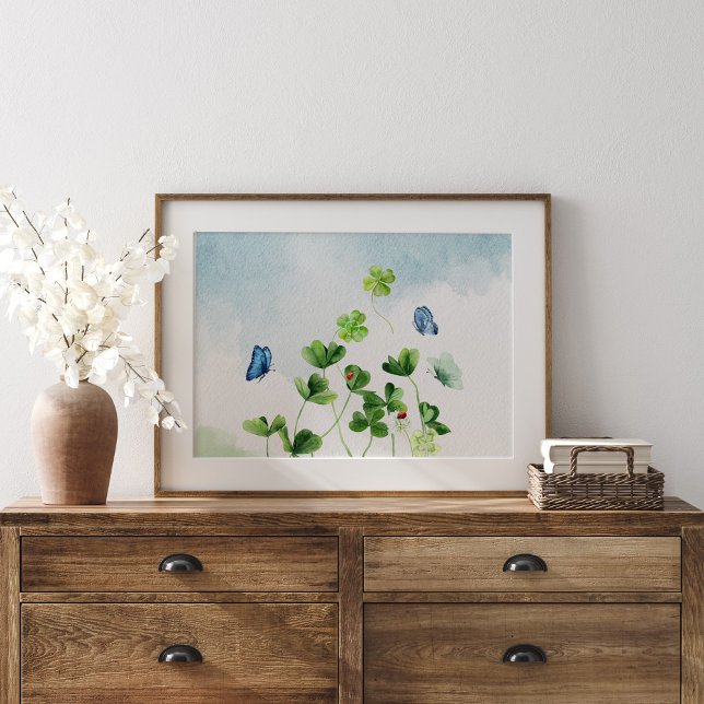 Vattenfärgad Klöver och Butterflies Poster (Skapare uppladdad)