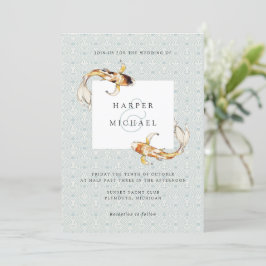 Vattenfärgad koi-fiskens bröllopsinbjudan inbjudningar