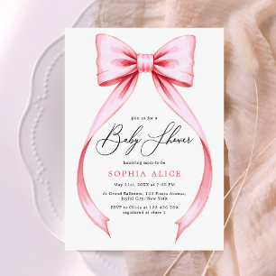 Vattenfärgad koquette Bow Sweet Girl Shower Inbjudningar