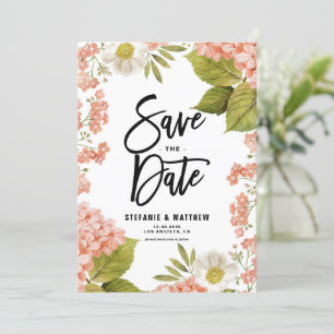 Vattenfärgad koral Hydrangea-Blommigt QR-kod Spara Datumet