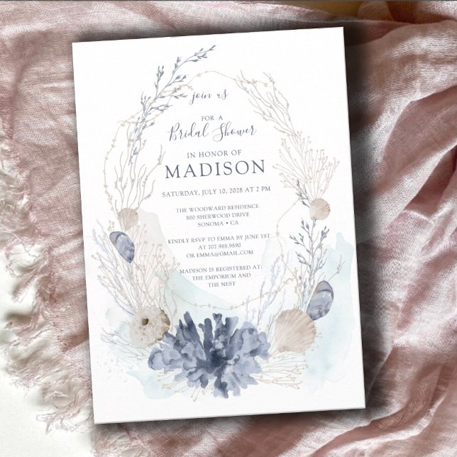 Vattenfärgad koral Seashell Seaside-Möhippa Inbjudningar (Skapare uppladdad)