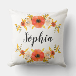 Vattenfärgad korall Blommigt för krans Eget namn Kudde